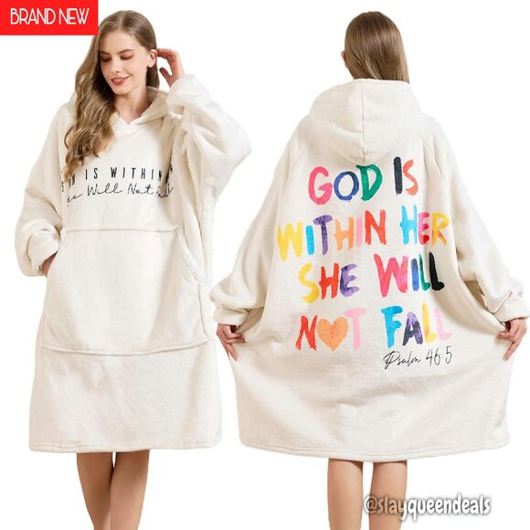 Oversized Sherpa Fleece Wearable Blanket Hoodie with Pocket